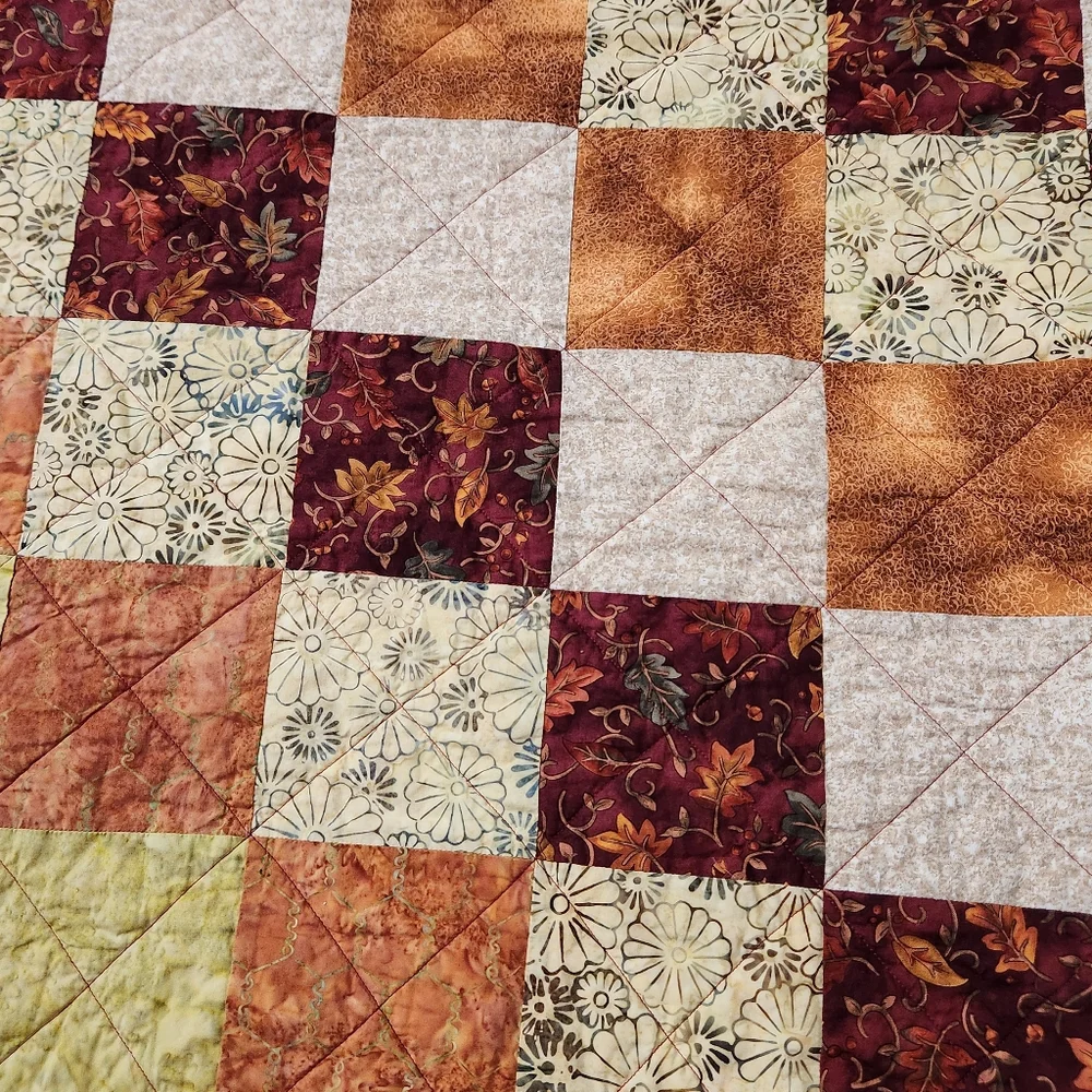 Handmade Patchwork Quilt Crib Lap Throw Fall Theme orange yellow brown cream